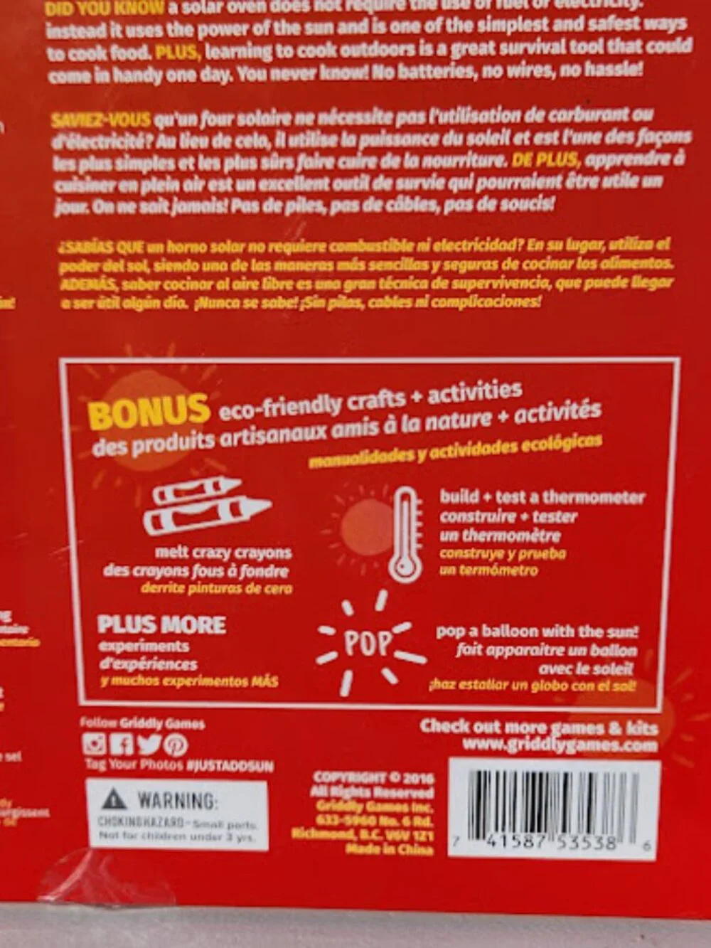 Griddly Games Just Add Sun Solar Science Art Kit Solar Oven Cooking Chemistry Ki